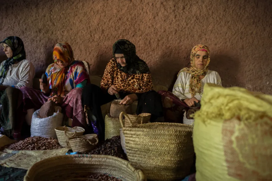 Women at a Berber argan oil cooperative in the Atlas Mountains